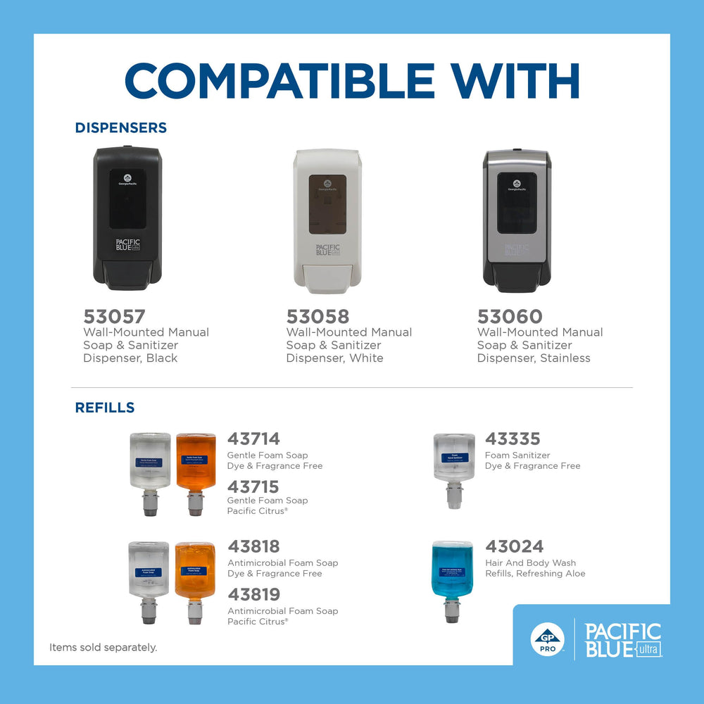Georgia-Pacific Pacific Blue Ultra foam sanitizer close-up highlighting rich, gentle foam texture.