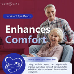 GeriCare label closeup emphasizes gentle, eye-friendly formula.