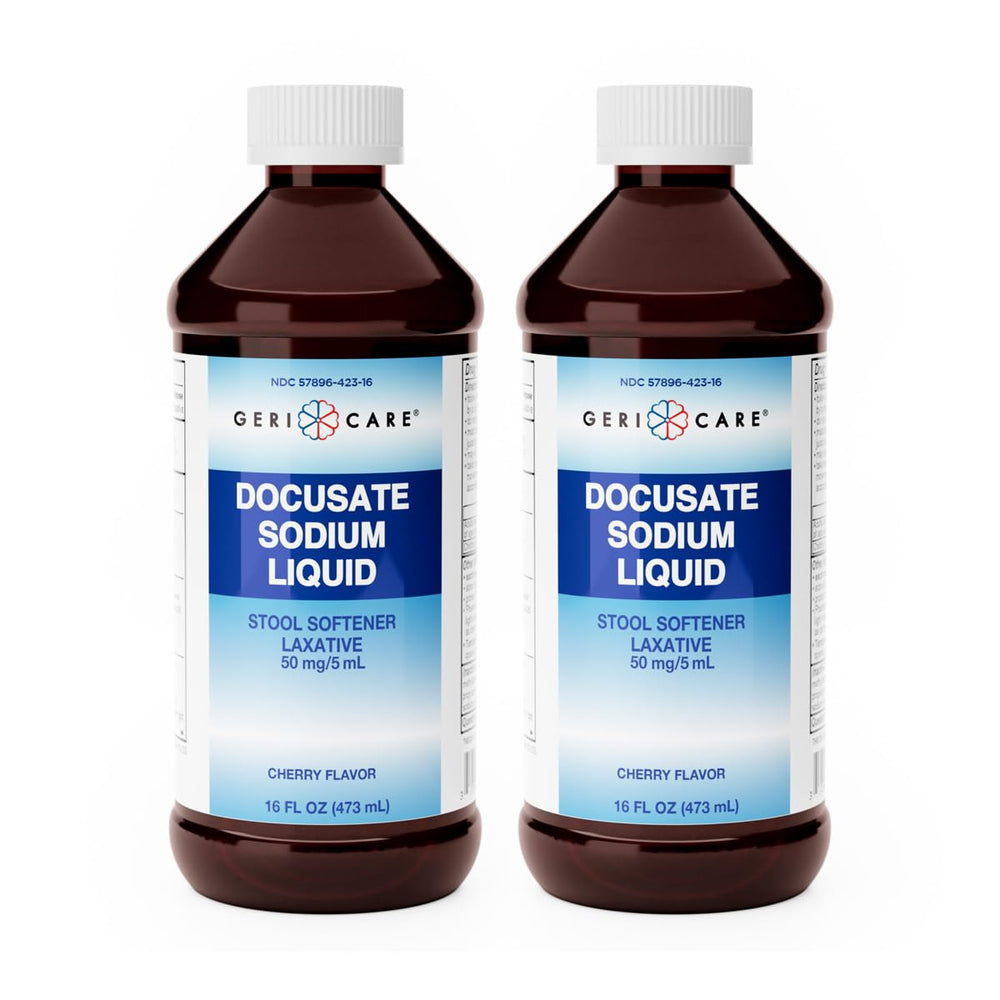 GeriCare Docusate Sodium liquid bottle for daily gentle relief.