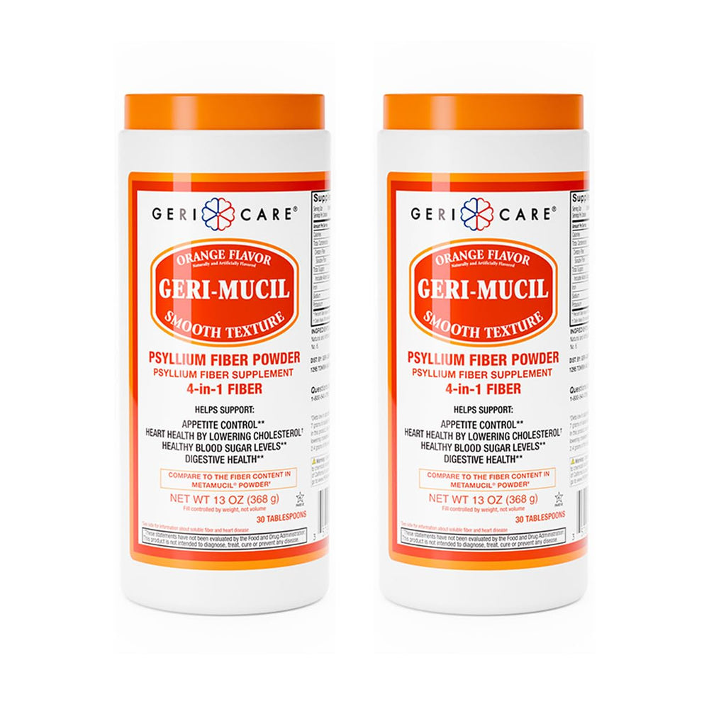GeriCare Geri-Mucil orange flavor bottle for daily fiber support.