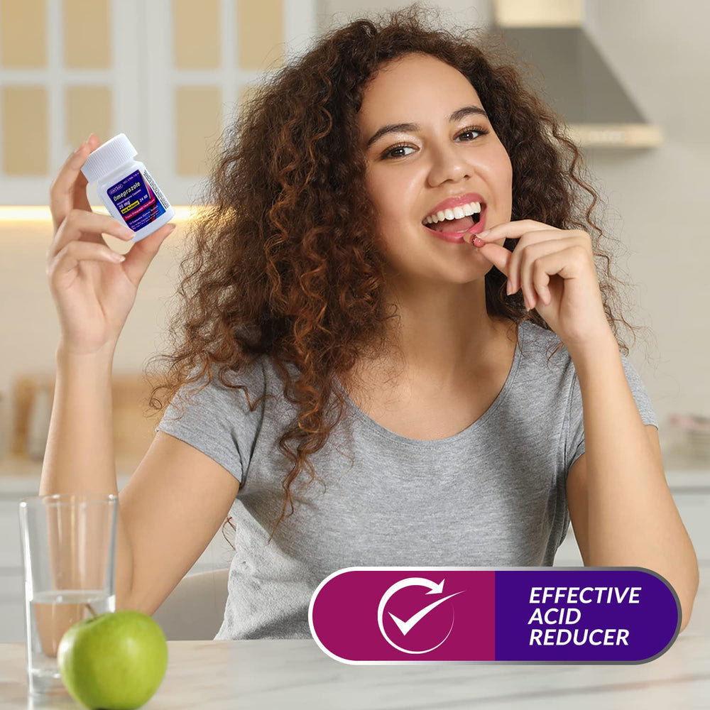 Label close-up of GeriCare Omeprazole delayed-release capsules with 20.6 mg strength.