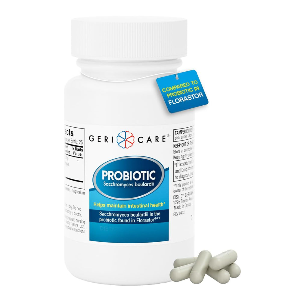 GeriCare Ultimate Probiotic nutrition panel noting serving size and allergens