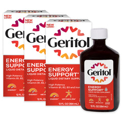 Geritol liquid bottle being poured for easy daily dosing
