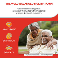 Geritol tablets close-up showing recommended daily dosage for consistent wellness