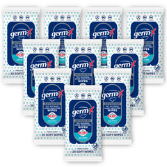 Germ-X Advanced Wipes with 20 soft wipes for portable sanitizing on the go.