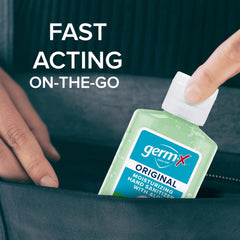 Germ-X on-the-go use from pocket-size bottle.
