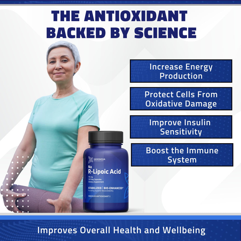 Geronova Bio-Enhanced R-Lipoic Acid 4-month supply on shelf