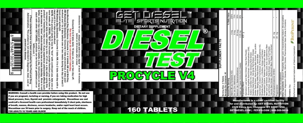Diesel Test Procycle capsules close-up highlighting DHEA and pregnenolone ingredients for balance