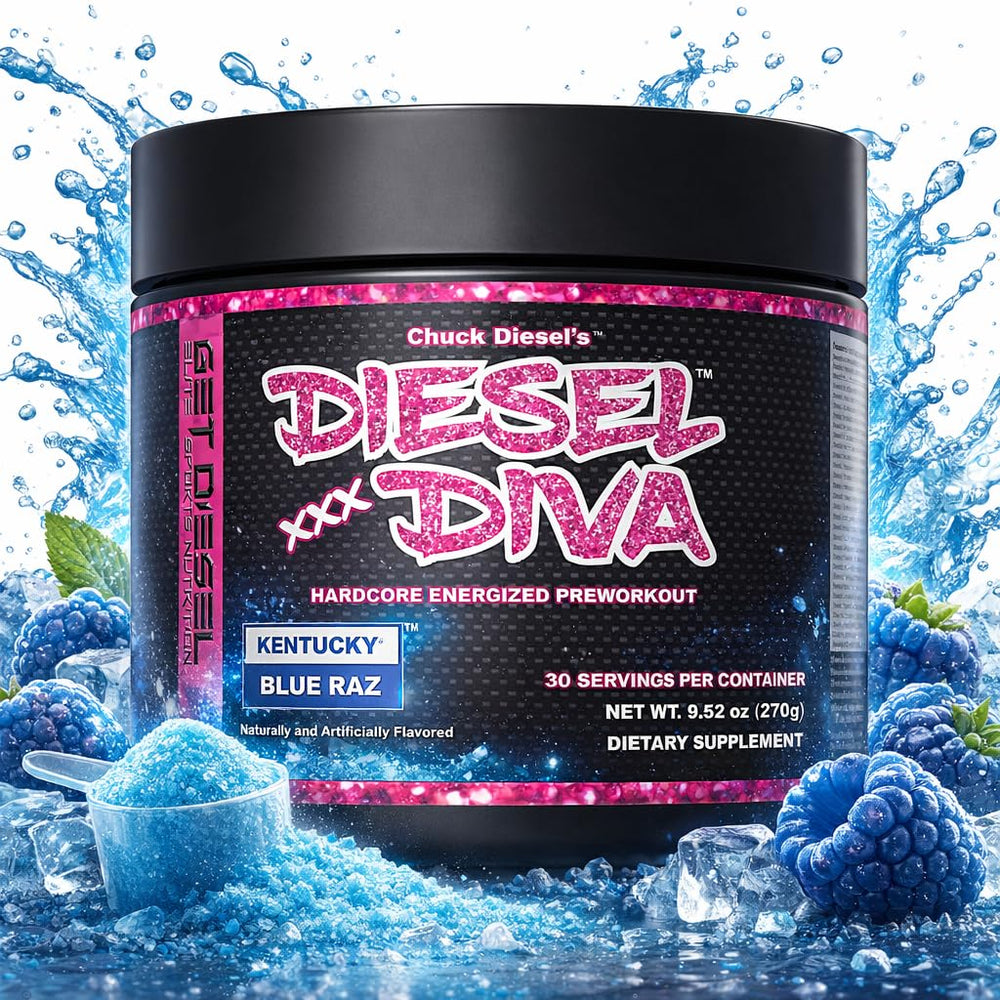 Diesel Diva powder scoop shows precise dosing for workouts