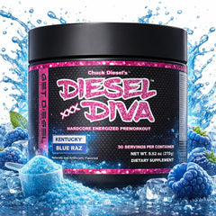 Diesel Diva powder scoop shows precise dosing for workouts
