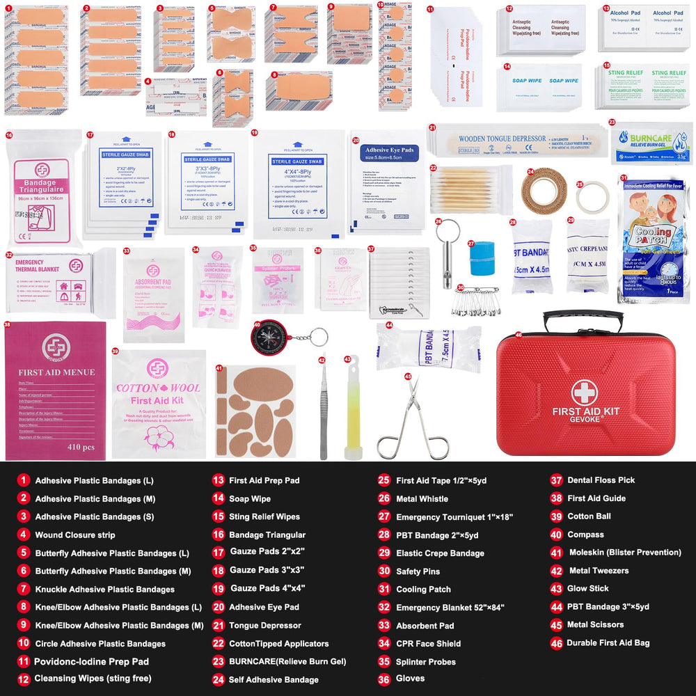 Gevoke first aid kit open compartments for quick access