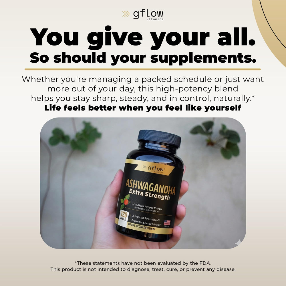 Gflow Ashwagandha with black pepper extract to boost absorption.