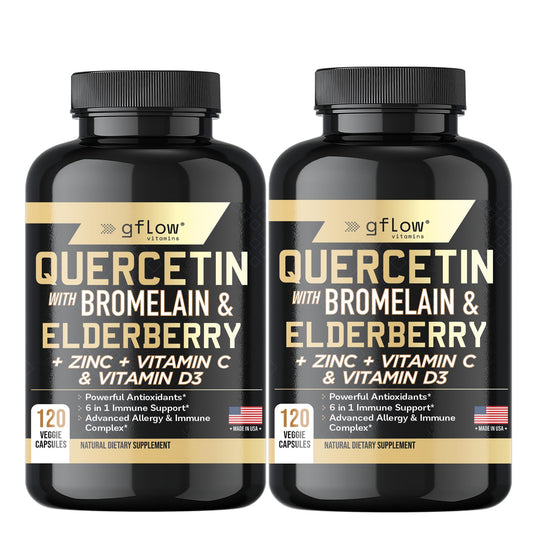 Gflow Quercetin blend bottle showing immune support ingredients