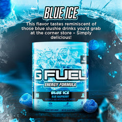 G Fuel Blue Ice being mixed with water for steady, on-demand energy.