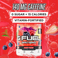 G Fuel Fruit Punch powder scoop shows convenient serving for quick workouts