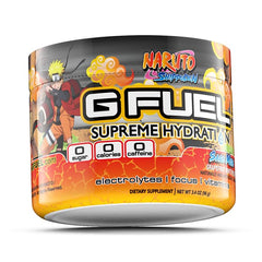 G Fuel Naruto Sage Supreme Hydration tub showing electrolyte blend for steady focus and hydration