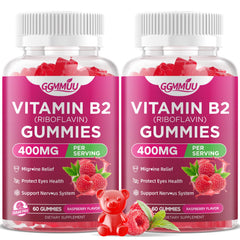 GGMMUU B2 Gummies raspberry bottle highlighting energy metabolism support