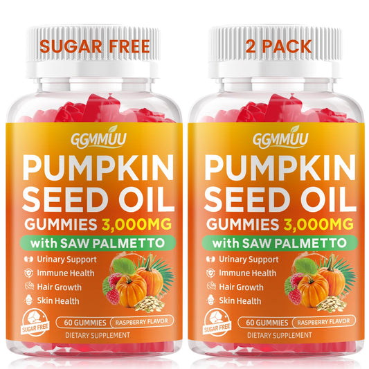 GGMMUU pumpkin seed oil gummies raspberry packaging highlights vegan, sugar-free supplement for hair and skin support