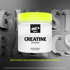 Ghost Basics Creatine powder being mixed in a glass for convenient pre- or post-workout use