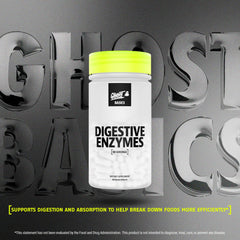 Close-up of GHOST Basics Digestive Enzymes capsules highlighting vegan formula.