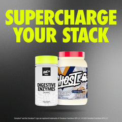 GHOST Basics Digestive Enzymes next to GHOST vegan products for stacking.