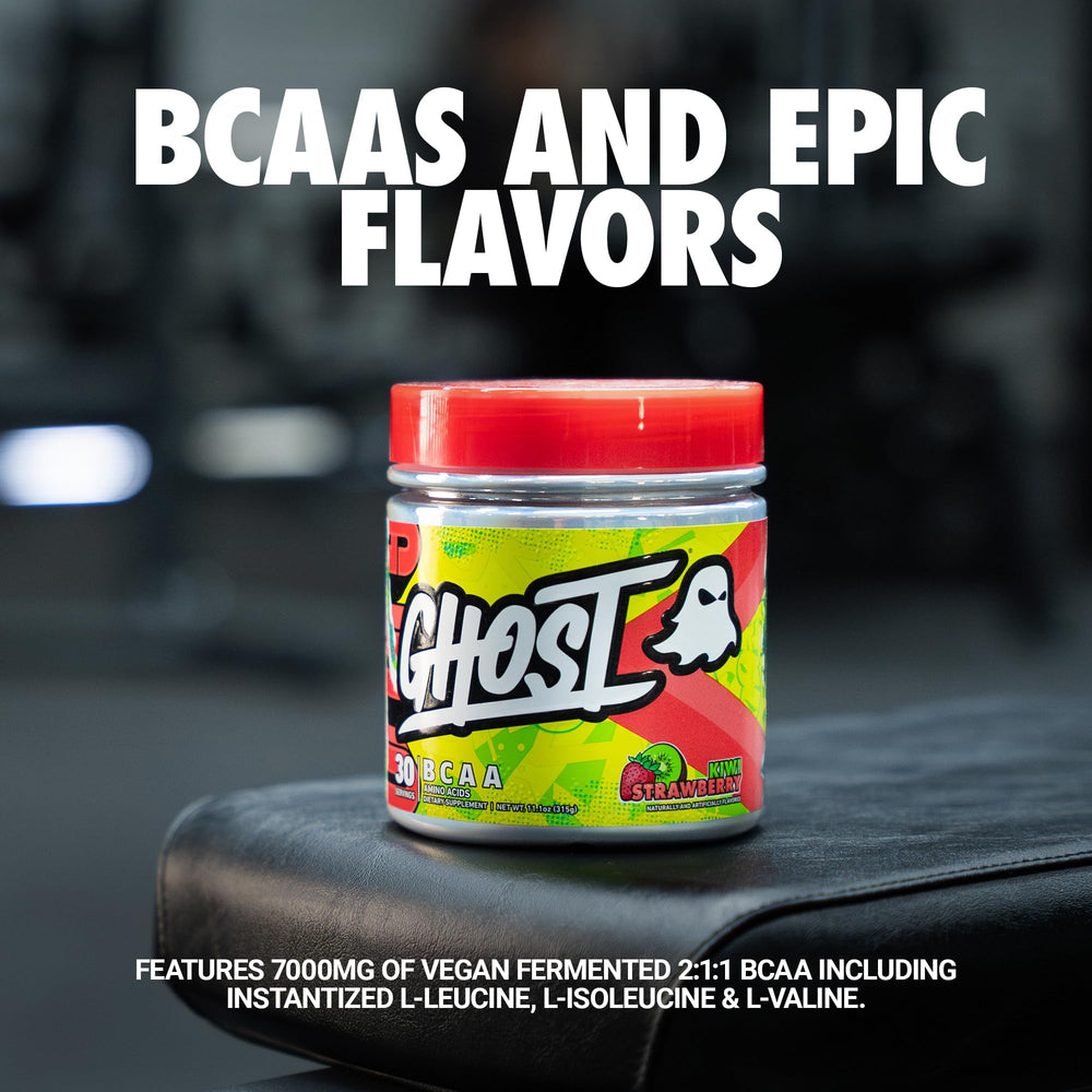 Ghost BCAA Kiwi Strawberry scoop with clear label showing precise serving.