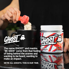 GHOST Burn Guava Berry usage scene shows pre-workout preparation for energy
