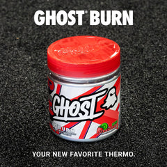 Front label of GHOST Burn Kiwi Strawberry container shows vegan-friendly formula.