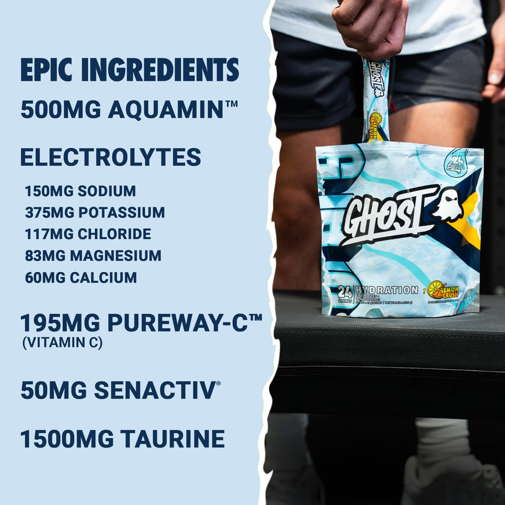 GHOST Hydration Lemon Crush dissolving in water for a refreshing sip