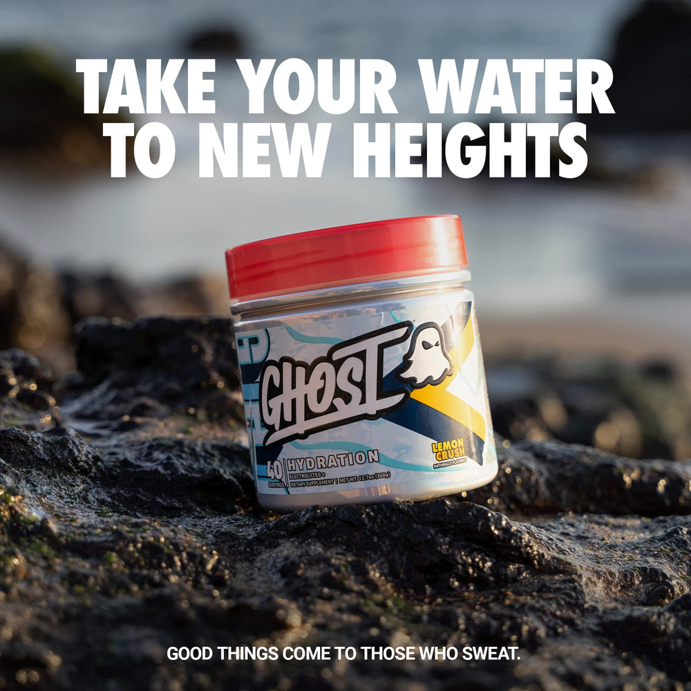 GHOST Hydration Lemon Crush powder scoop ready to mix for workouts