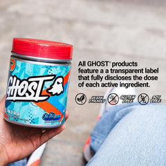 GHOST Intra Blue Raspberry shaker bottle shown for on-the-go focus and endurance