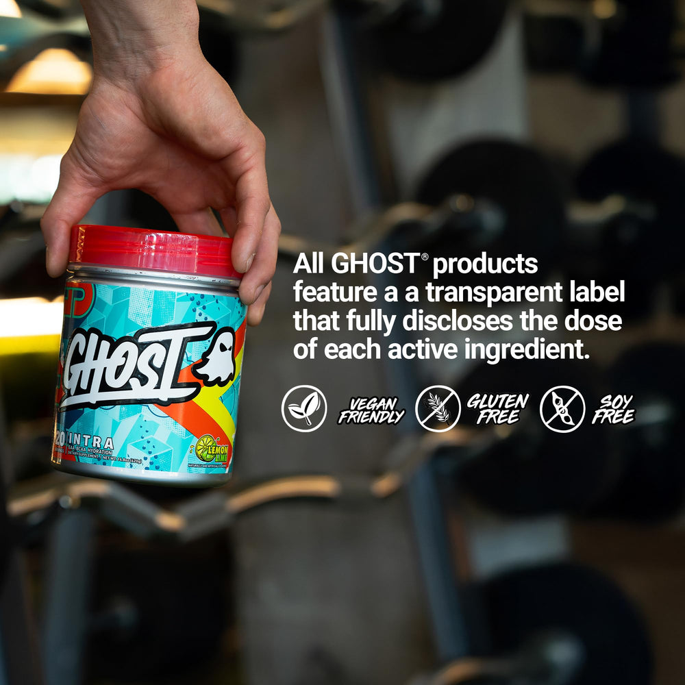 GHOST Intra ingredients label close up with full dose transparency.