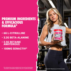 GHOST Legend label shows transparent ingredient amounts for vegan-friendly formula.