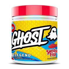 GHOST Legend Swedish Fish can shows vegan pre-workout energy.