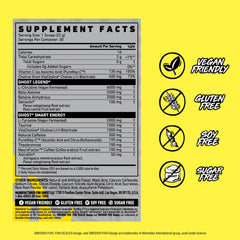 GHOST Legend transparent label highlights ingredients for vegan-friendly choice.