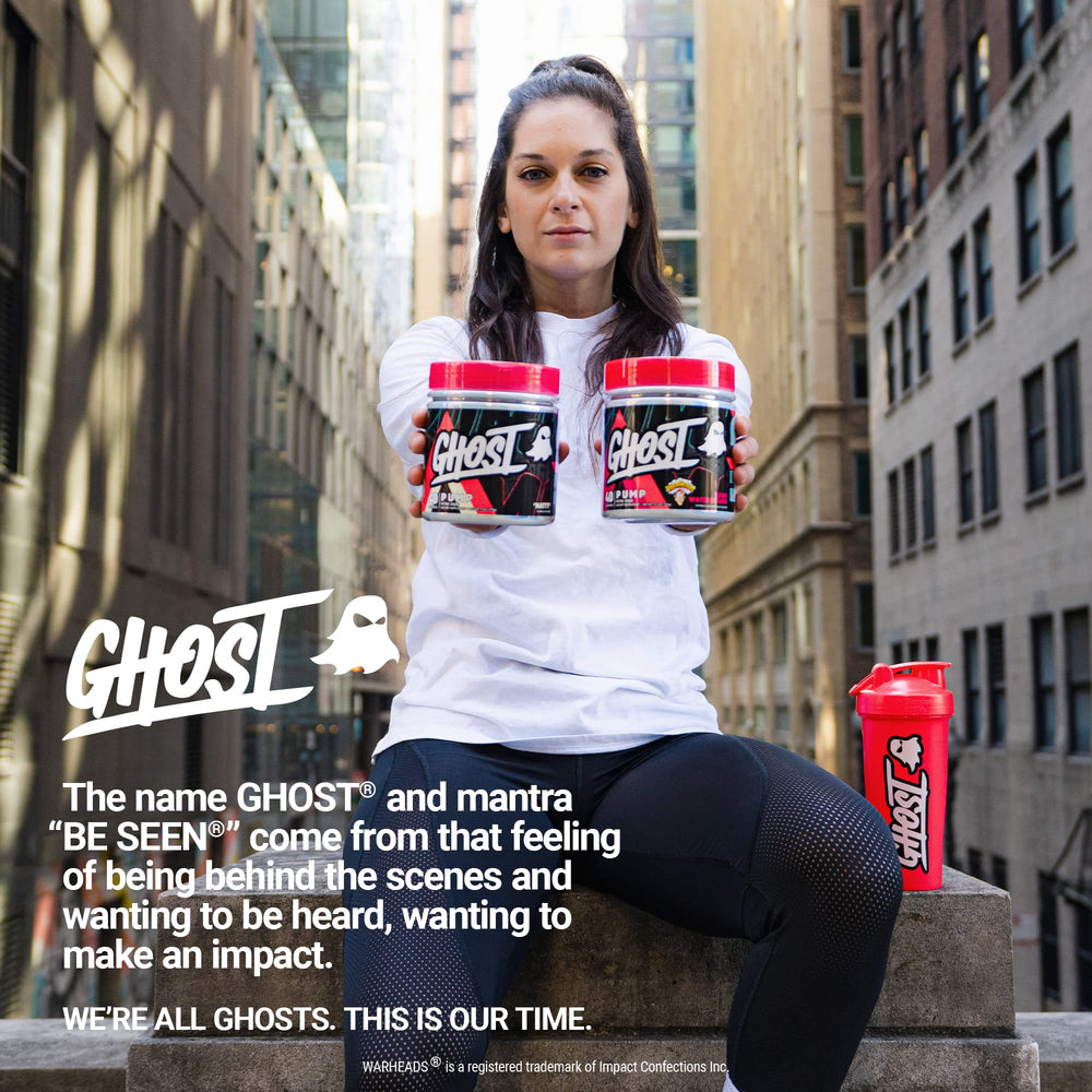 GHOST Pump Peach container showing 40 scoops per container