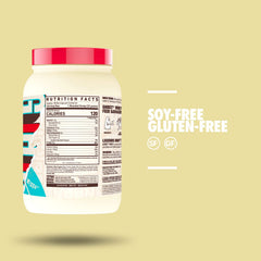 GHOST Whey Fruity Cereal Milk label close-up highlights sunflower lecithin and gluten-free formula.
