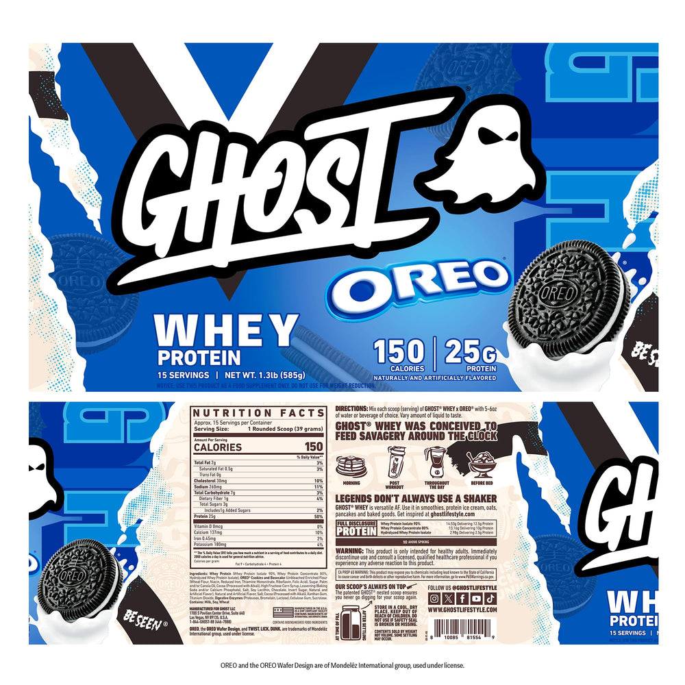 GHOST Whey Oreo fully disclosed label shows protein breakdown and transparency