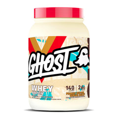 GHOST Whey Peanut Butter Cereal Milk tub shown for post-workout shakes.