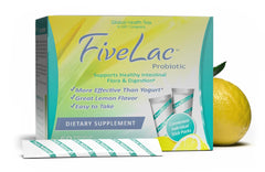 GHT FiveLac lemon probiotic packets on table for convenient daily use.