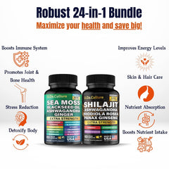 GiDaCulture Sea Moss capsules bottle emphasizes clean, vegan wellness benefits.
