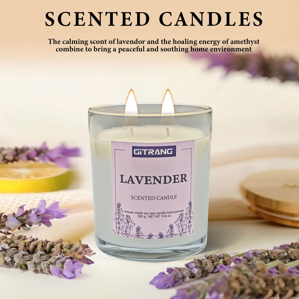 GITRANG lavender candle close-up in frosted jar for mood setting