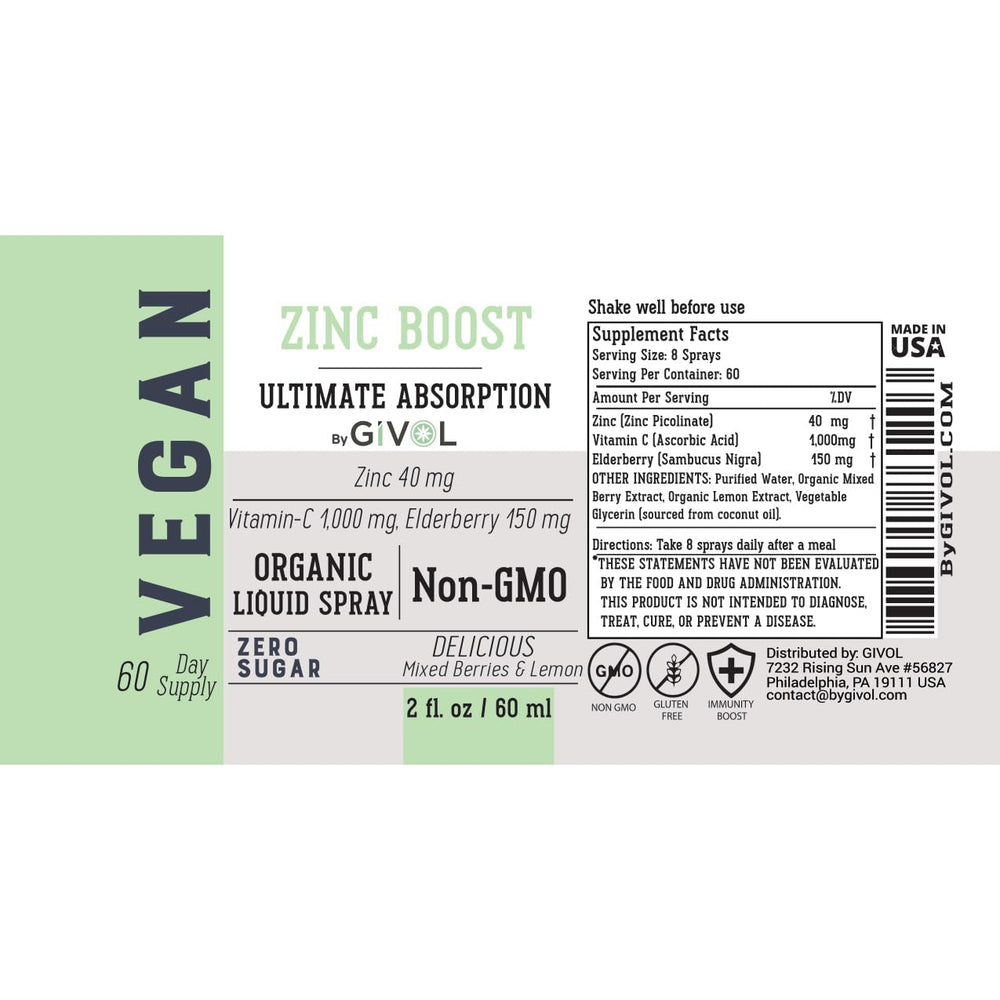 GIVOL Organic Zinc Boost Mist 60 ml provides two months supply