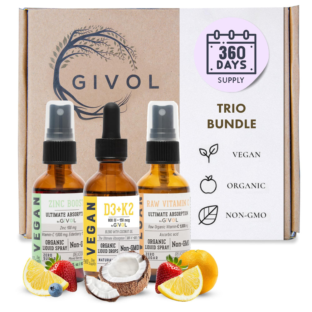 GIVOL Raw Vitamin C, D3 & K2 liquid bottle front for easy daily dosing