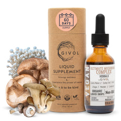 GIVOL Ultimate Mushroom Complex bottle shown for everyday wellness and subtle energy support.