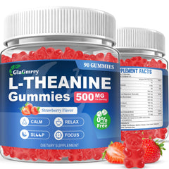 GlaGmrry L-Theanine Gummies bottle promotes calm focus for daily use.