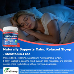GlaGmrry L-Theanine Gummies with 9-in-1 blend for mood and stress support.