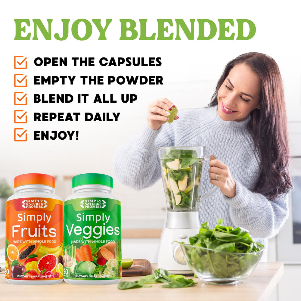 Glass of smoothie beside Simply Nature's Pledge bottle shows easy, tasty daily routine.