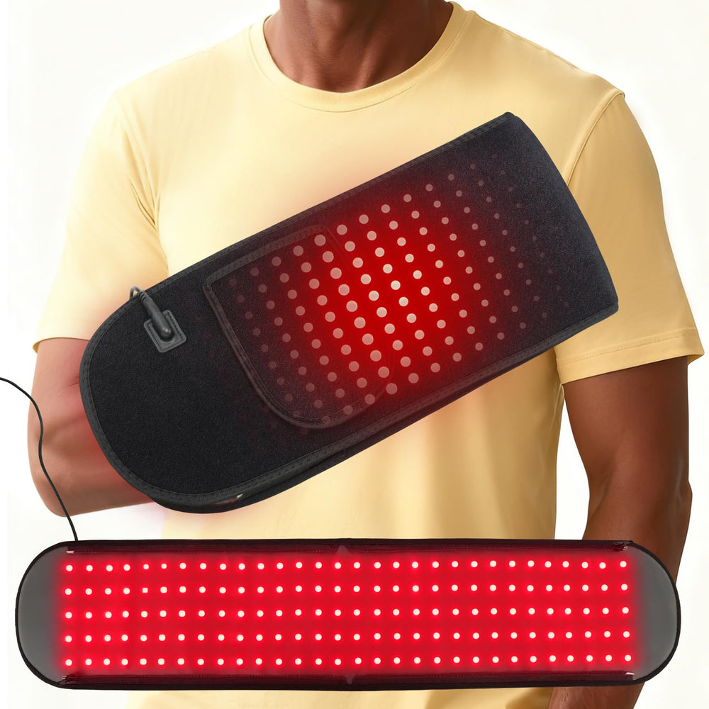 Glentaxy red light glove covering hand and wrist for improved circulation.