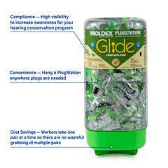 Dispenser holding 150 pairs of Glide earplugs for bulk protection